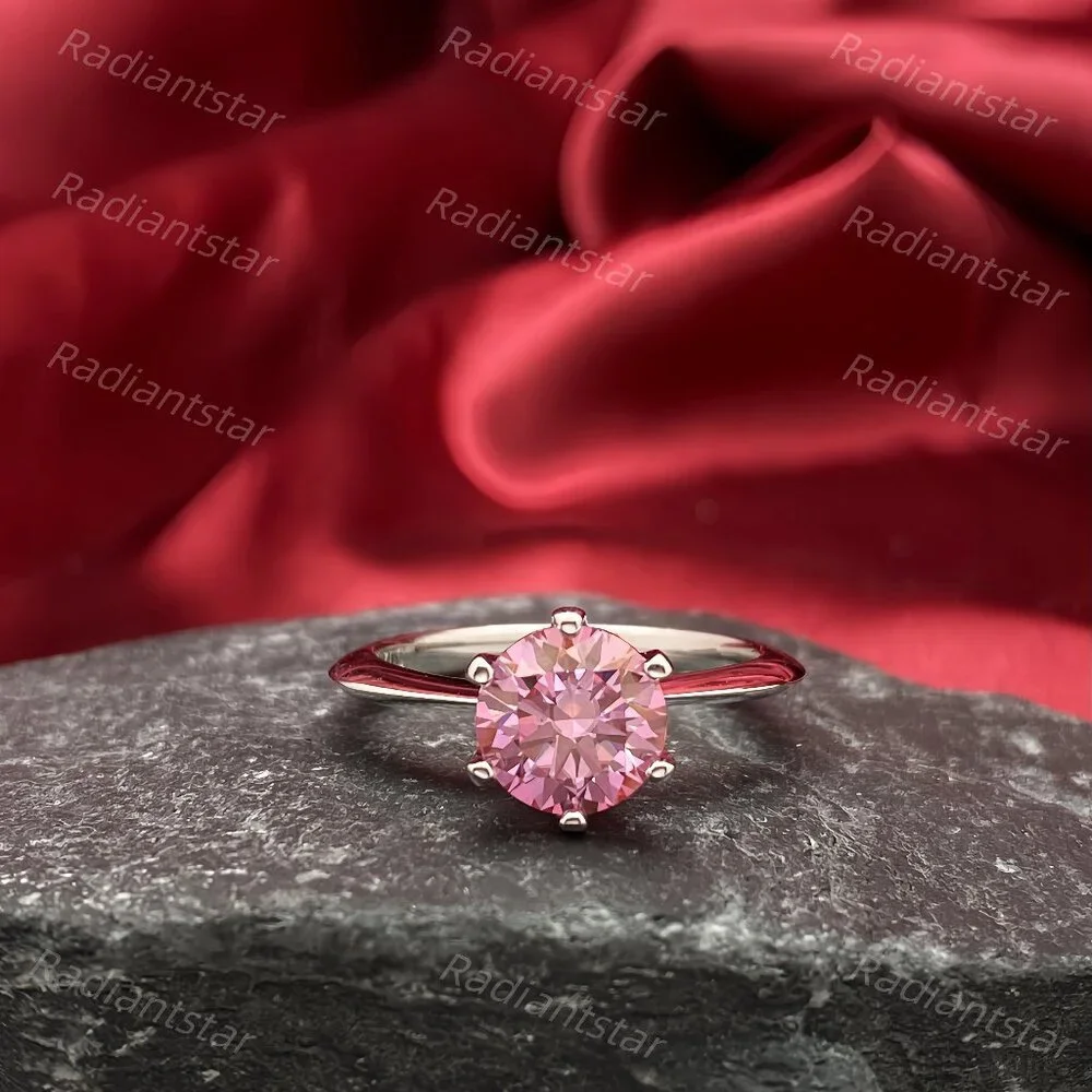NEW Certified 2 ct. t.w. Pink Moissanite Solitaire 6 Prong Ring